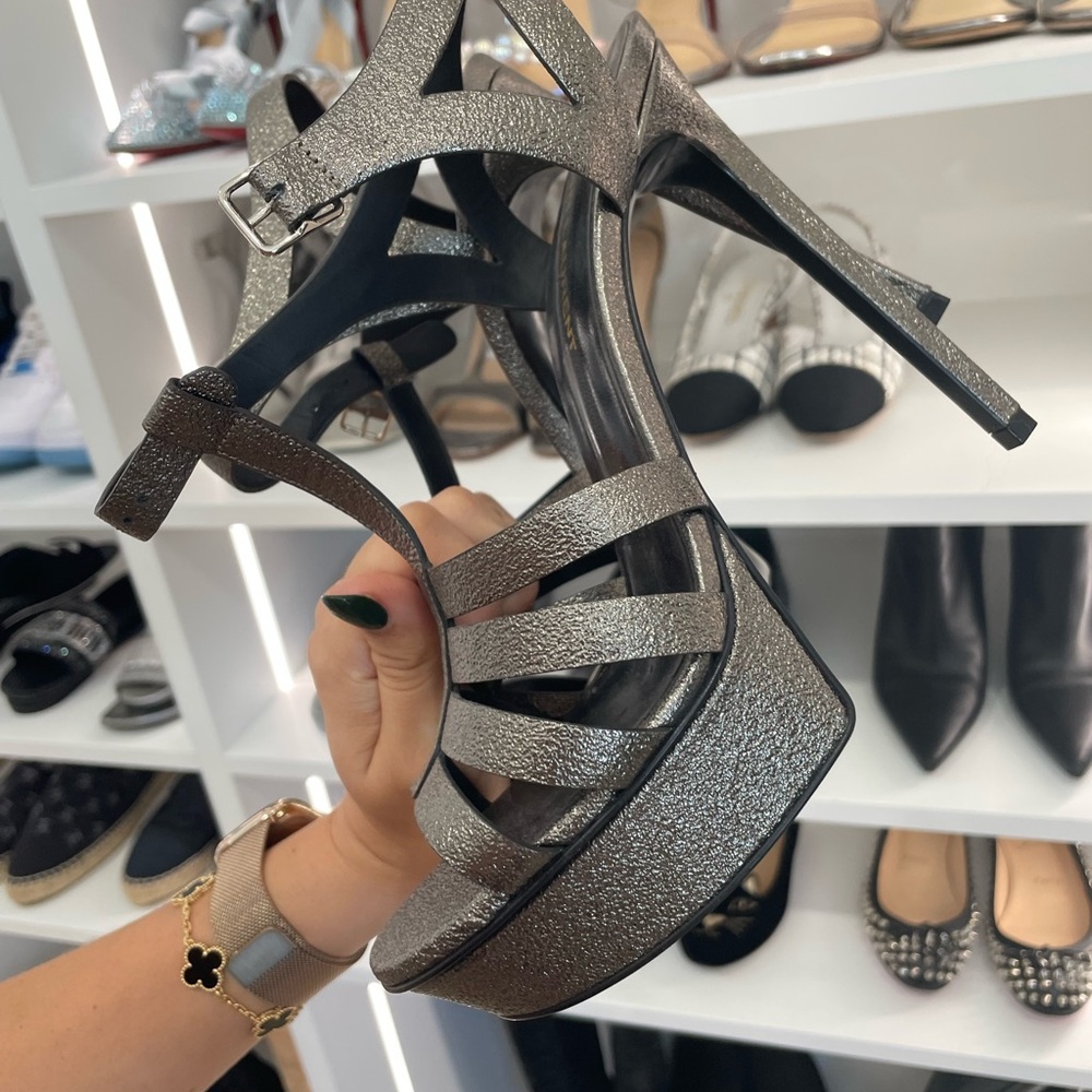 Yves Saint Laurent Metallic Strappy Heels